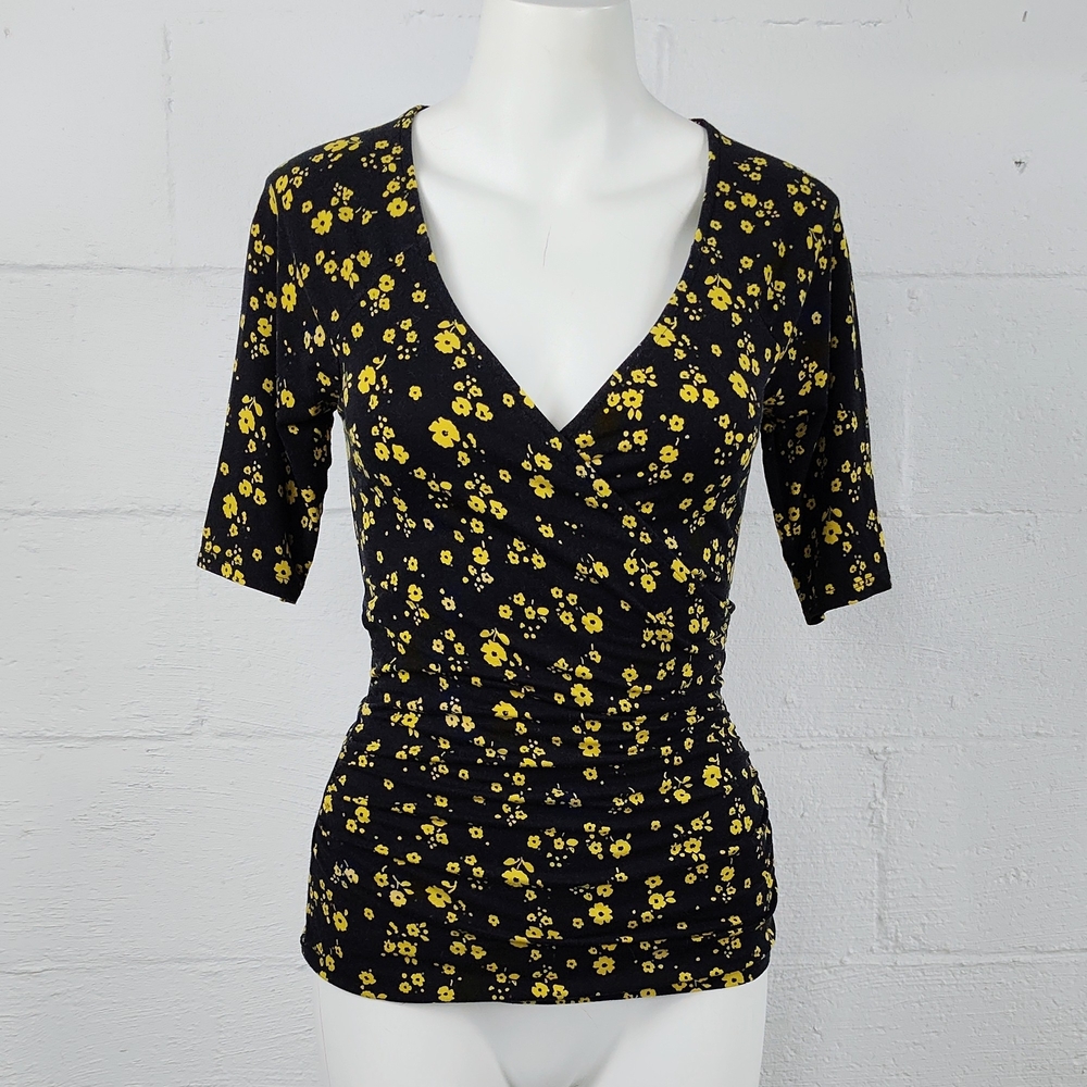 Boden Floral Faux Wrap Knit Top